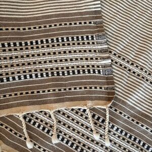 Handwoven Cotton Throw Blanket 36.5x71 in  Fringe Neutral Striped Turkish Style